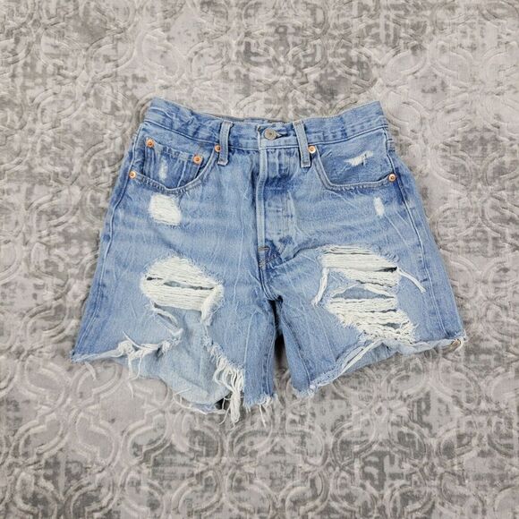 Levi's Pants - Levi's 501 Shorts Womens 26 Blue Premium Denim Button Fly Cut Off Distressed